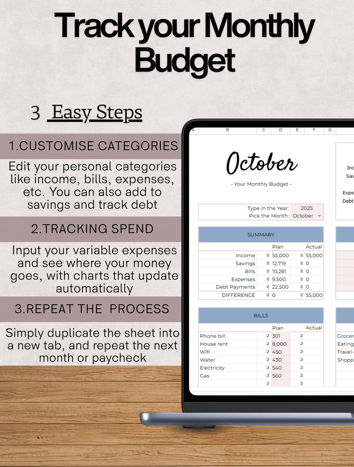 Monthly Budget Planning Template Excel & Google sheets