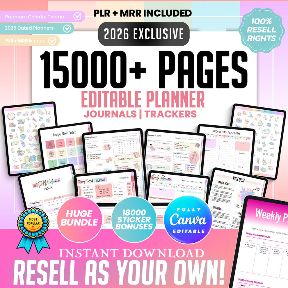 15,000+ Pages PLR Planners, Journals, & Templates